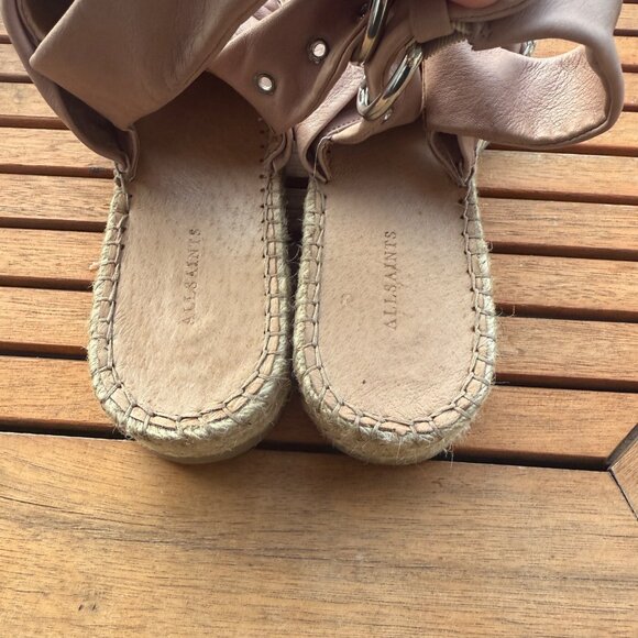 Allsaints Womens Rise Espadrille Sandals in Blush Pink With Knotted Leather Stra - Picture 3 of 8